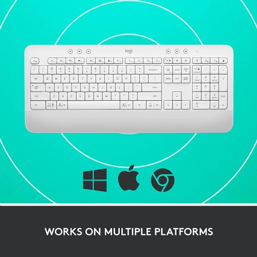 Logitech Signature K650 Comfort Full-Size Wireless Keyboard with Wrist Rest, BLE Bluetooth or Logi Bolt USB Receiver, Numpad, Compatible with Most OS/PC/Window/Mac...(Off White)