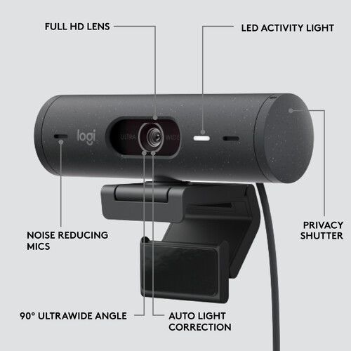 Logitech Brio 500 Full HD Webcam with Auto Light Correction,Show Mode, Dual Noise Reduction Mics, Webcam Privacy Cover, Works with Microsoft Teams, Google ...