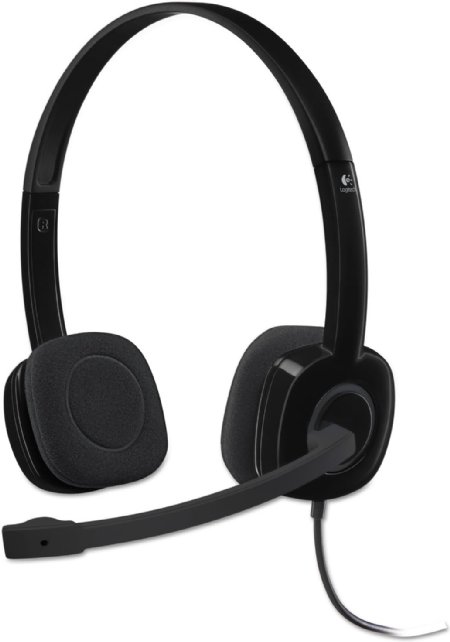 Logitech 3.5 mm Analog Stereo Headset H151 with Boom Microphone, Plus Bonus USB Extenders - (981-000587) ...