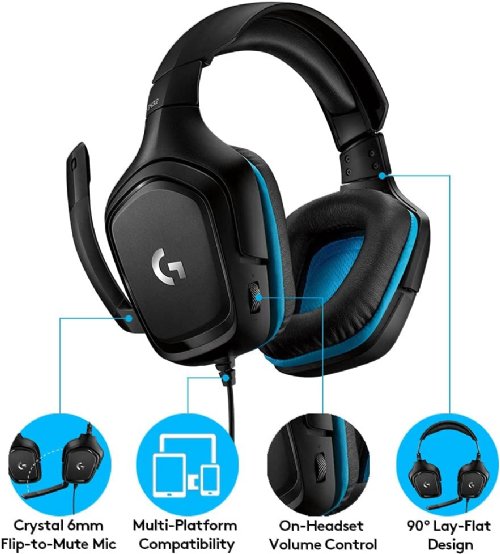 Logitech Heaset Wired Edition Surround Sound G432 7.1, 6 mm flip-to-mute mic with volume control at your fingertips(981-000769) ...