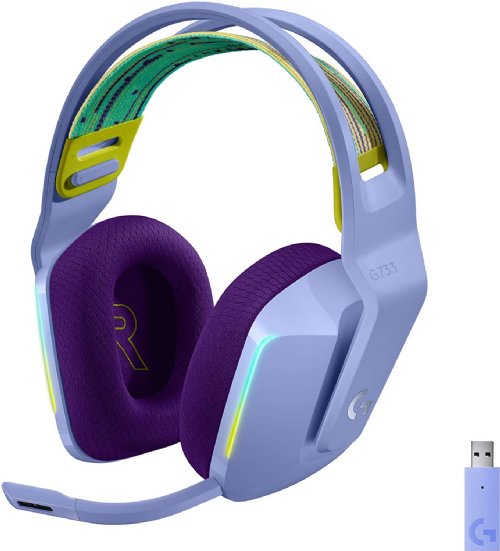Logitech G733 Lightspeed Wireless Gaming Headset with Suspension Headband, LIGHTSYNC RGB, Blue VO!CE mic Technology and PRO-G Audio Drivers - Lilac...