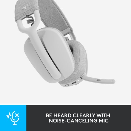 Logitech Zone Vibe 100 Wireless Headset, Bluetooth Connectivity, Flip-to-Mute Noise-Canceling Microphone,  Memory Foam & Fabric Cushioning, 40mm Audio Drivers...(White)
