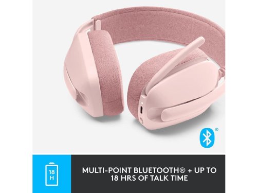 Logitech Zone Vibe 100 Lightweight Wireless Over Ear Headphones with Noise Canceling Microphone, Advanced Multipoint Bluetooth Headset, Works with Teams,Mac/PC...(Rose)