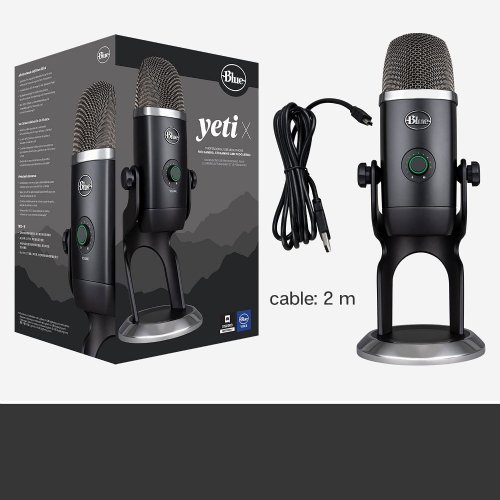 Blue Yeti X Professional USB Condenser Microphone for PC, Mac, Gaming, Recording, Streaming, Podcasting on PC, Desktop Mic with High-Res Metering, LED Lighting, Blue VO!CE Effects...