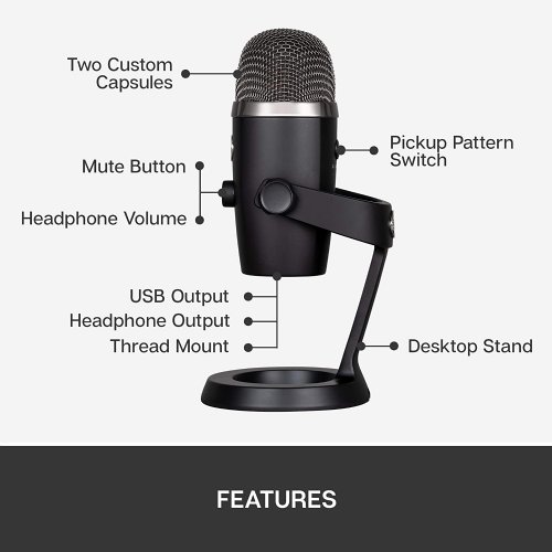 Logitech Blue Yeti Nano Multi-Pattern USB Condenser Microphone (Blackout)...