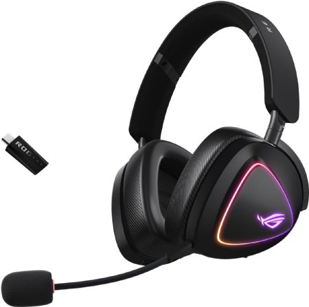 ASUS A701 ROG Delta II Wireless Gaming Headset with Detachable Mic - Tri-Mode (BT, 2.4GHz, 3.5mm), Black