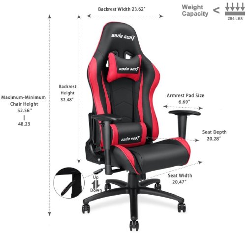 Anda Seat AXE Series Gaming Chair, 2D armrest, 60mm PU covered caster, 1.85 kg Black aluminum feet, 160 degree recliner, 20mm, 2.0 Steel.50/65 Foam Softness.Memory Foam Pillow...