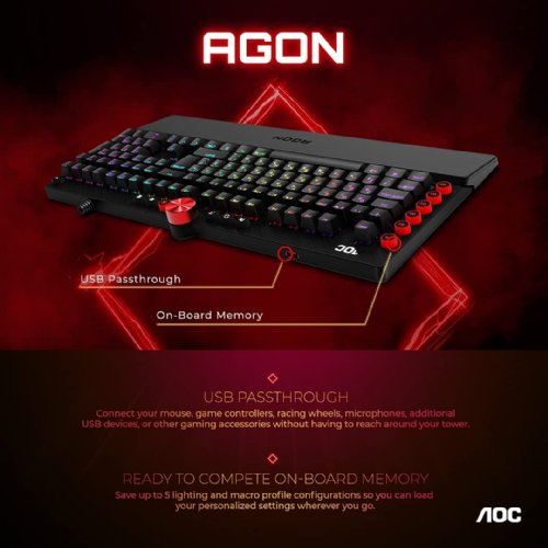 Agon Tournament-Grade RGB Gaming Mechanical Keyboard, Cherry MX Blue Switches, NKRO, Dedicated Macro & Multimedia Buttons, Light FX Sync, G-Tools Software