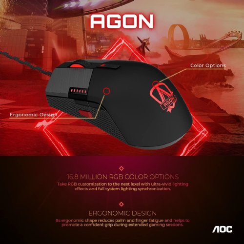 AOC AGM700 Professional Gaming Mouse 16, 000 DPI, 400 IPS and 50G acceleration, Pixart 3389 gaming sensor with 16,000 DPI resolution,16.7M RGB lighting ...