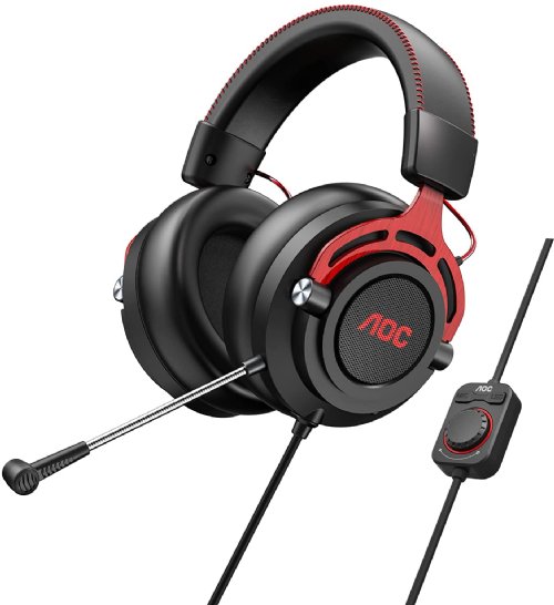AOC GH300 USB Gaming Headset with RGB-LED and Detachable Microphone, 50mm Drivers and 7.1 Virtual Surround Stereo with Hi-Fi Audio...