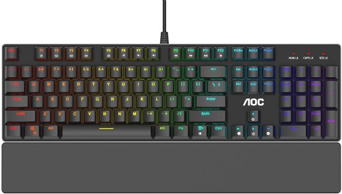 AOC GK500 Gaming Full RGB Mechanical Keyboard, 104-Key Outemu Blue Switches, Full NKRO, Detachable Wrist Rest, Light FX RGB, G-Tools Software...