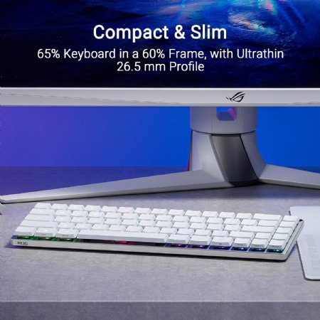 ASUS ROG Falchion RX Low Profile Wireless Gaming Keyboard - 65% Compact TKL, ROG RX Blue Optical Switches, Tri-Mode Connection, Bluetooth Compatible, Touch Panel, RGB, White ...
