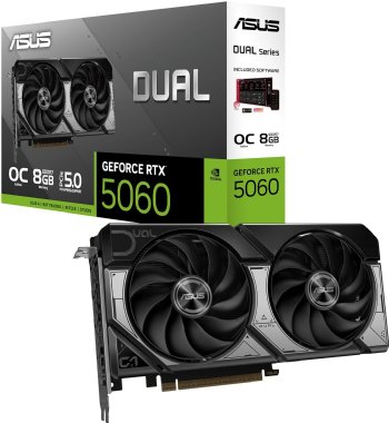 ASUS Dual GeForce RTX 5060 8GB GDDR7 OC Edition, PCIe 5.0, 8GB GDDR7, DLSS 4, HDMI 2.1b, DisplayPort 2.1b, 2.5-Slot Design, Axial-tech Fan Design, 0dB Technology, and More ...