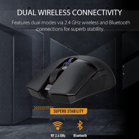 ASUS TUF Gaming M4 Wireless Gaming Mouse (Dual Wireless Modes - Bluetooth/RF 2.4 GHz, 12, 000 DPI Optical Sensor, 6 Programmable Buttons, PBT top cover with Antibacterial Guard)...