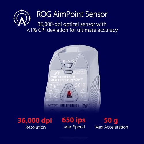 ASUS ROG Gladius III Wireless AimPoint Gaming Mouse, Connectivity (2.4GHz RF, Bluetooth, Wired), 36000 DPI Sensor, 6 programmable Buttons, ROG SpeedNova...