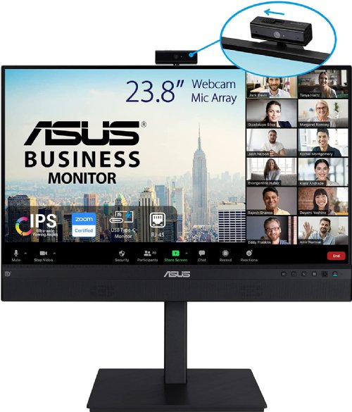 ASUS 23.8INCH 1080P Video Conferencing Monitor (BE24ECSNK)-Full HD IPS Built-in Adjustable 2MP Webcam AI Noise-canceling Mic, Eye Care, USB-C Docking, RJ45