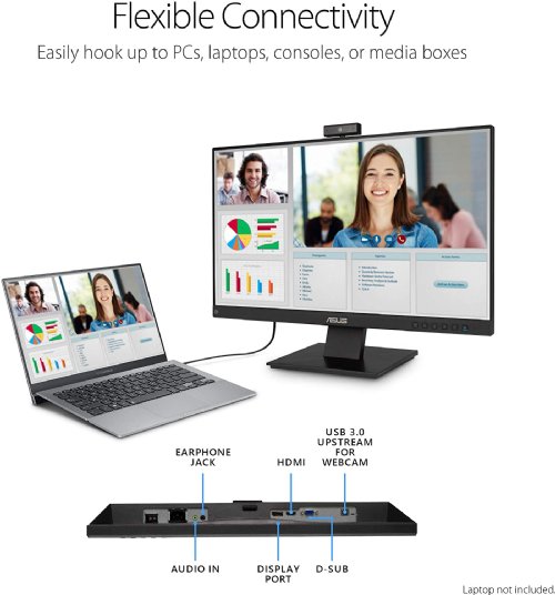 ASUS 23.8" 1080P Video Conferencing Monitor, Full HD, IPS, Built-in Adjustable 2MP Webcam, AI Noise-canceling Mic, Speakers, Eye Care, DisplayPort, HDMI, Wall Mountable...