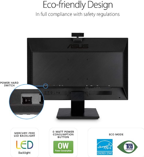 ASUS 23.8" 1080P Video Conferencing Monitor, Full HD, IPS, Built-in Adjustable 2MP Webcam, AI Noise-canceling Mic, Speakers, Eye Care, DisplayPort, HDMI, Wall Mountable...
