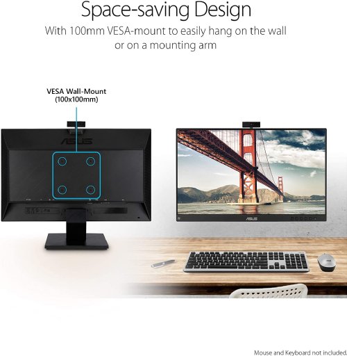 ASUS 23.8" 1080P Video Conferencing Monitor, Full HD, IPS, Built-in Adjustable 2MP Webcam, AI Noise-canceling Mic, Speakers, Eye Care, DisplayPort, HDMI, Wall Mountable...