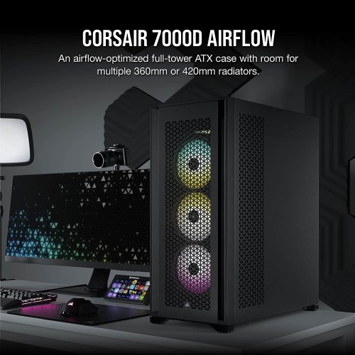 Corsair 7000D Airflow Full-Tower ATX PC Case, 140mm AirGuide fans and PWM fan repeater, RapidRoute cable management system makes it simple and fast, Black...(CC-9011218-WW)