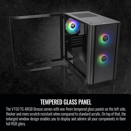 Thermaltake V150 TG Breeze ARGB Motherboard Sync mATX Computer Case with 3x120mm 5V ARGB Fan Pre-Installed, Tempered Glass Side Panel, Ventilated Front Mesh Panel
