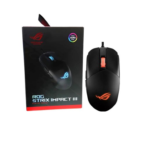 ASUS ROG Strix Impact III Gaming Mouse, Semi-Ambidextrous, Wired, Lightweight, 12000 DPI Sensor, 5 programmable Buttons, Replaceable switches, Paracord Cable...