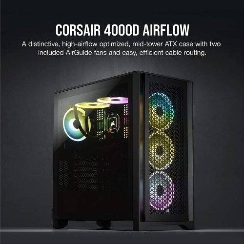 Corsair 4000D Airflow Tempered Glass Mid-Tower ATX Case, RapidRoute cable management system, Black...(CC-9011200-WW) 