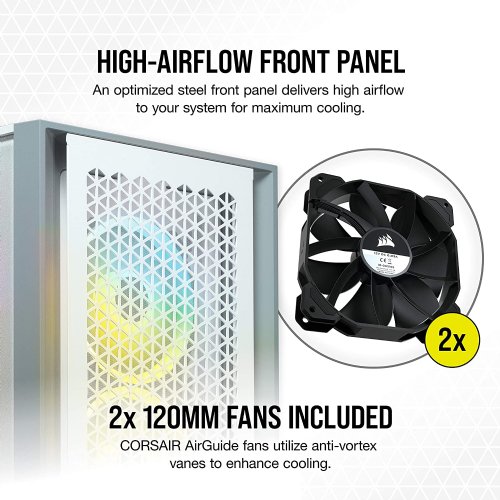 Corsair 4000D Airflow Tempered Glass Mid-Tower ATX Case, RapidRoute cable management system, White...(CC-9011201-WW)