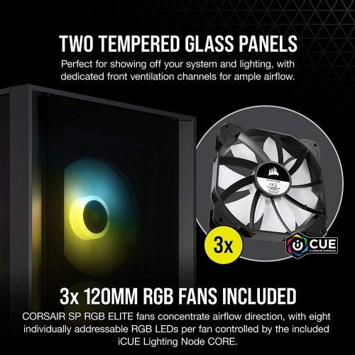 Corsair ICUE 4000X RGB Mid-Tower ATX Case, RapidRoute cable management system makes it simple and fast, Black...(CC-9011204-WW)