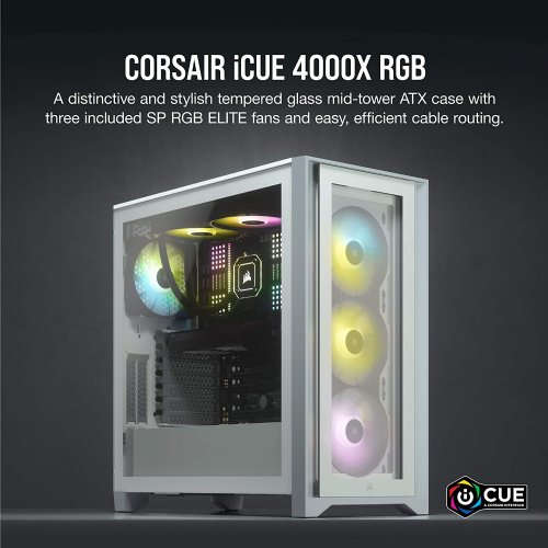 Corsair ICUE 4000X RGB Mid-Tower ATX Case, RapidRoute cable management system makes it simple and fast , White...(CC-9011205-WW)