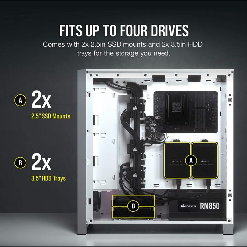 Corsair ICUE 4000X RGB Mid-Tower ATX Case, RapidRoute cable management system makes it simple and fast , White...(CC-9011205-WW)