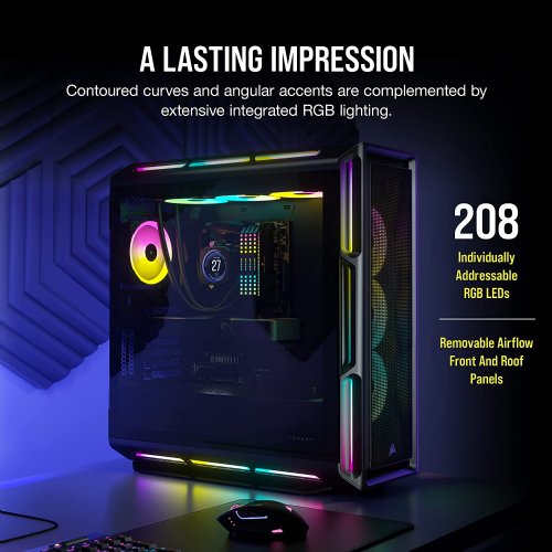 Corsair iCUE 5000T RGB Mid-Tower ATX PC Case, 208 Individually Addressable RGB LEDs, Fits Multiple 360mm Radiators, Easy Cable Management System, Black...(CC-9011230-WW)