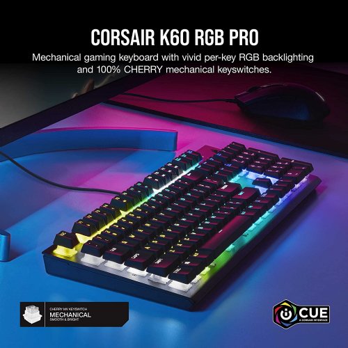 Corsair K60 RGB Pro Mechanical Gaming Keyboard - CHERRY VIOLA mechanical keyswitches  - Durable AluminumFrame - Customizable Per-Key RGB Backlighting...
