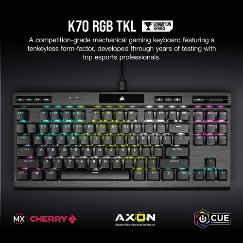 Corsair K70 RGB TKL - CHAMPION SERIES Tenkeyless Mechanical Gaming Keyboard - CHERRY MX SPEED Keyswitches - Durable Aluminum Frame - Per-Key RGB LED Backlighting...