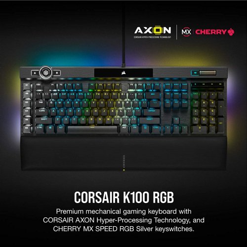 Corsair K100 RGB Mechanical Gaming Keyboard - CHERRY MX SPEED RGB Silver Keyswitches - AXON Hyper-Processing Technology for 4x Faster Throughput - 44-Zone...
