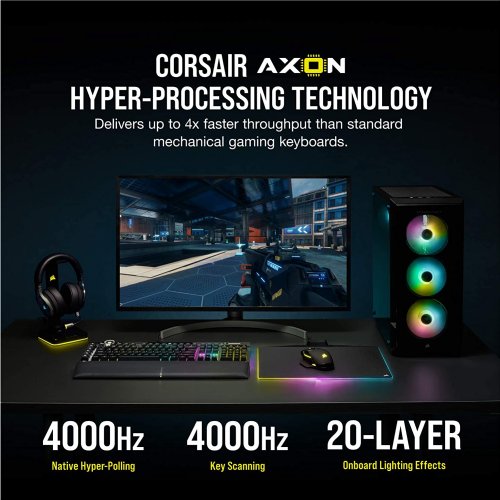 Corsair K100 RGB Mechanical Gaming Keyboard - CHERRY MX SPEED RGB Silver Keyswitches - AXON Hyper-Processing Technology for 4x Faster Throughput - 44-Zone...