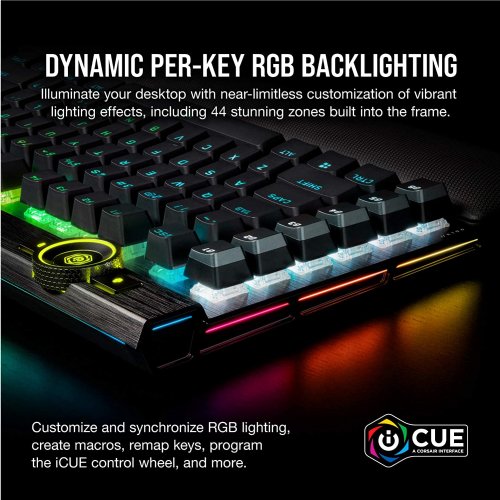 Corsair K100 RGB Mechanical Gaming Keyboard - CHERRY MX SPEED RGB Silver Keyswitches - AXON Hyper-Processing Technology for 4x Faster Throughput - 44-Zone...