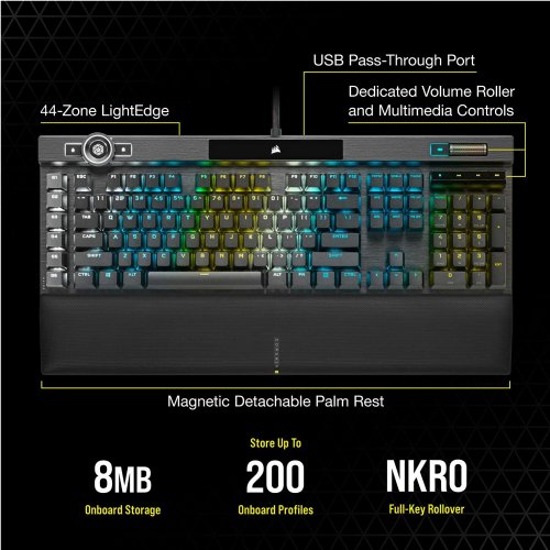 Corsair K100 RGB Mechanical Gaming Keyboard - CHERRY MX SPEED RGB Silver Keyswitches - AXON Hyper-Processing Technology for 4x Faster Throughput - 44-Zone...