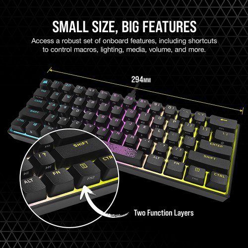 Corsair K65 RGB Mini 60% Mechanical Gaming Keyboard - Customizable Per-Key RGB Backlighting - Cherry MX Speed Mechanical Keyswitches - Detachable USB Type-C Cable...