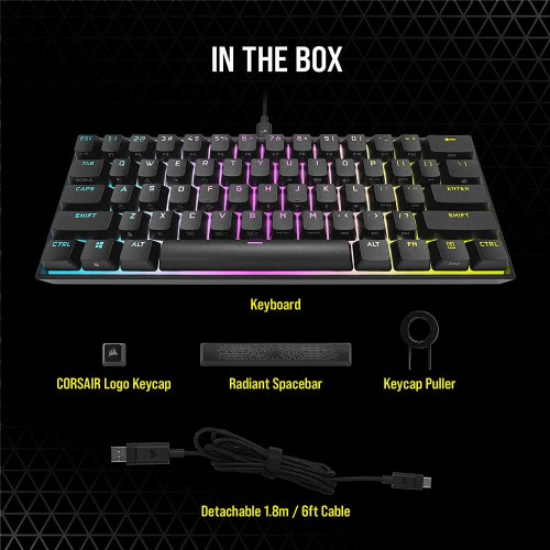 Corsair K65 RGB Mini 60% Mechanical Gaming Keyboard - Customizable Per-Key RGB Backlighting - Cherry MX Speed Mechanical Keyswitches - Detachable USB Type-C Cable...