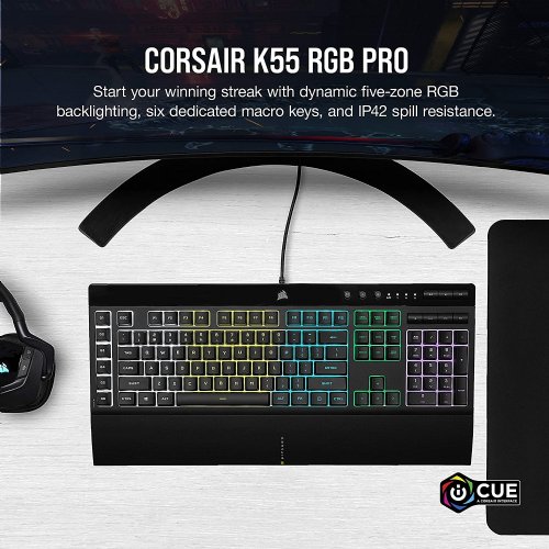 Corsair K55 RGB PRO XT- Dynamic RGB Backlighting - Six Macro Keys with Elgato Stream Deck Software Integration - IP42 Dust and Spill Resistant - Detachable Palm Rest - Dedicated Media...