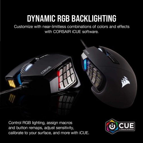 Corsair Scimitar RGB Elite, MOBA/MMO Gaming Mouse, Black, Backlit RBG LED, 18000 DPI, Opitcal...(CH-9304211-NA)