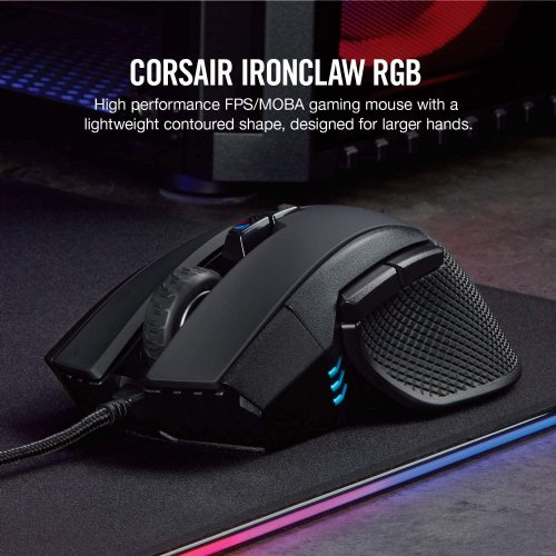 Corsair IRONCLAW RGB, FPower Supply/MOBA Gaming Mouse, Black, Backlit RGB LED, 18000 DPI, Optical,2 years...(CH-9307011-NA)