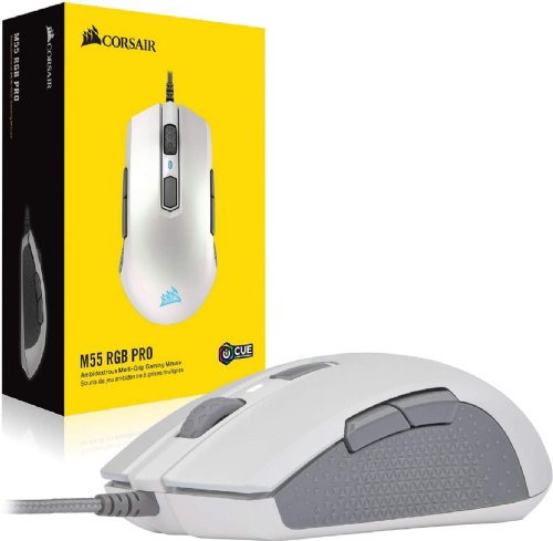 Corsair M55 RGB Pro AMBIX ambidextrous design Gaming Mouse, 12, 400 DPI optical sensor, Sensor is PMW3327, White (CH-9308111-NA) 