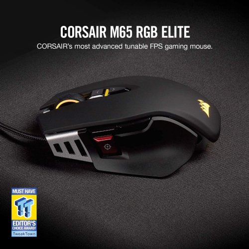 Corsair M65 RGB Elite Tunable FPS Gaming Mouse, Black, Backlit RGB LED, 18000 DPI, Optical, Ultra-durable Omron switches rated for more than 50 million clicks....