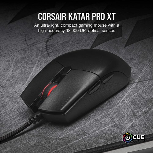 Corsair Katar PRO XT Gaming Mouse, Wired, Black, Backlit RGB LED, 18000 DPI, Optical...