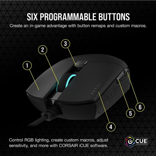 Corsair Katar PRO XT Gaming Mouse, Wired, Black, Backlit RGB LED, 18000 DPI, Optical...