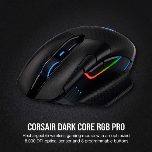 Corsair Dark CORE RGB PRO, Wireless FPS/MOBA Gaming Mouse with Slipstream Technology, Black, Backlit RGB LED, 18000 DPI, Optical...(CH-9315411-NA)