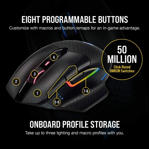 Corsair Dark CORE RGB PRO, Wireless FPS/MOBA Gaming Mouse with Slipstream Technology, Black, Backlit RGB LED, 18000 DPI, Optical...(CH-9315411-NA)