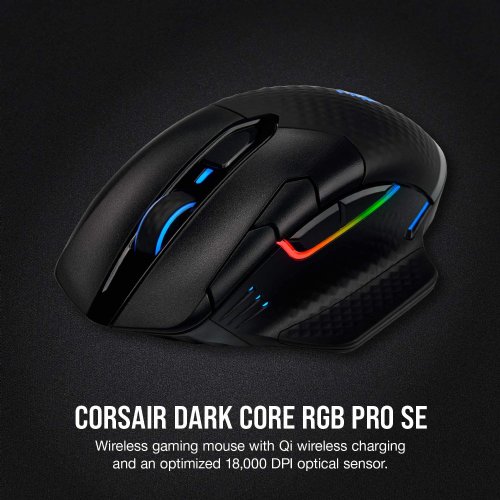 Corsair Dark Core RGB Pro SE, Wireless FPS/MOBA Gaming Mouse with SLIPSTREAM Technology, Black, Backlit RGB LED, 18000 DPI, Optical, Qi wireless charging ...